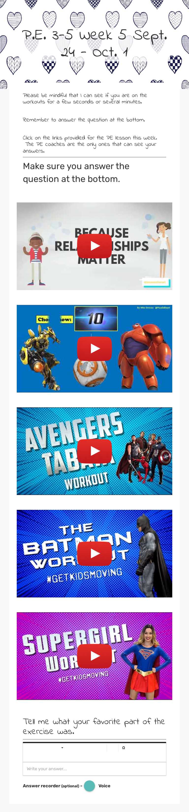 P.E. 3-5
Week 5 
Sept. 24 - Oct. 1 worksheet preview image