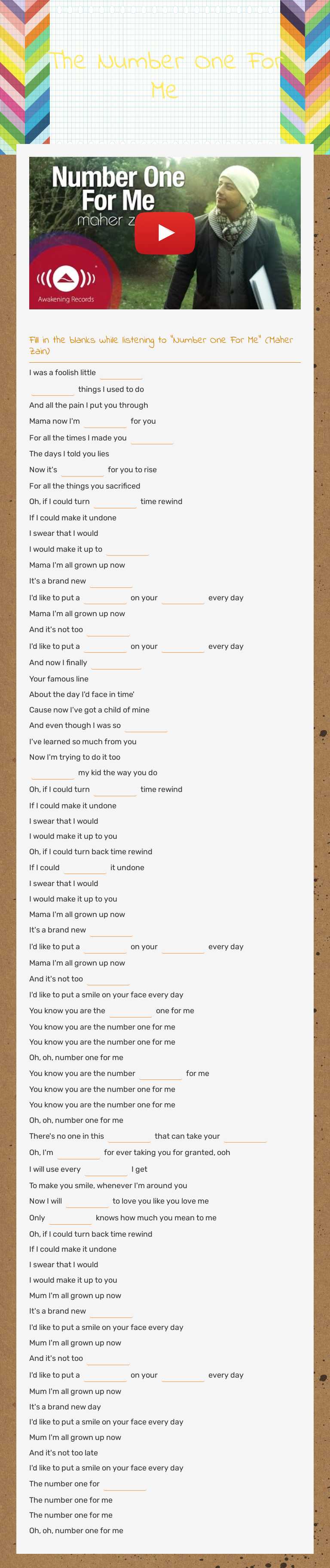 The Number One For Me worksheet preview image