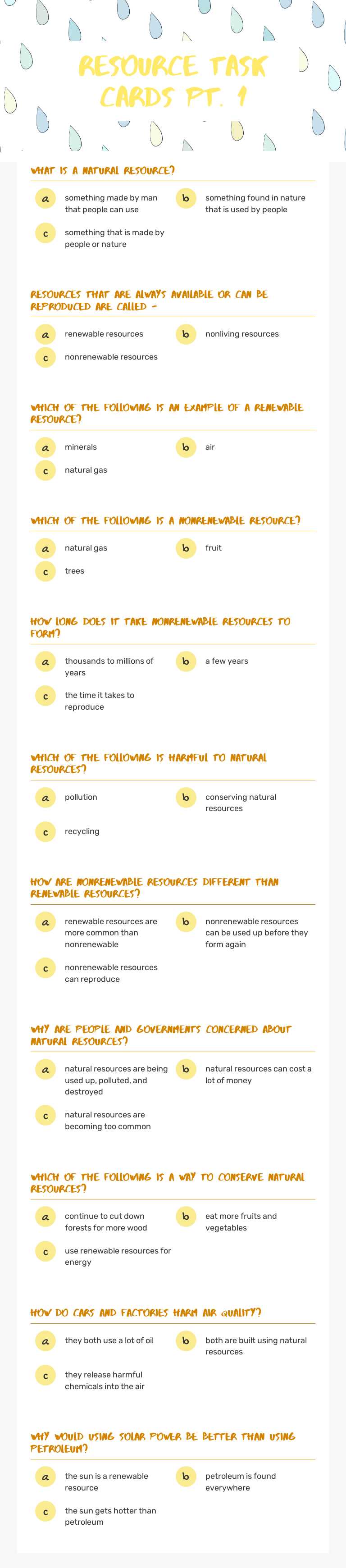 Resource Task Cards Pt. 1 worksheet preview image