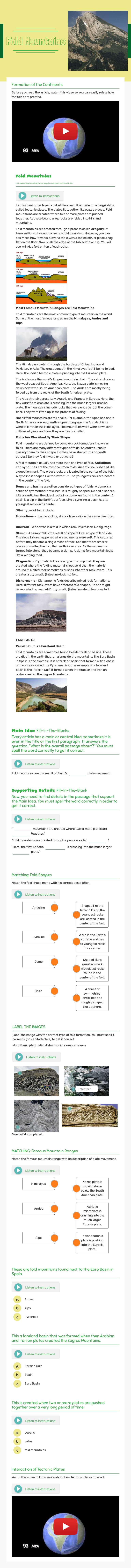 Fold Mountains worksheet preview image