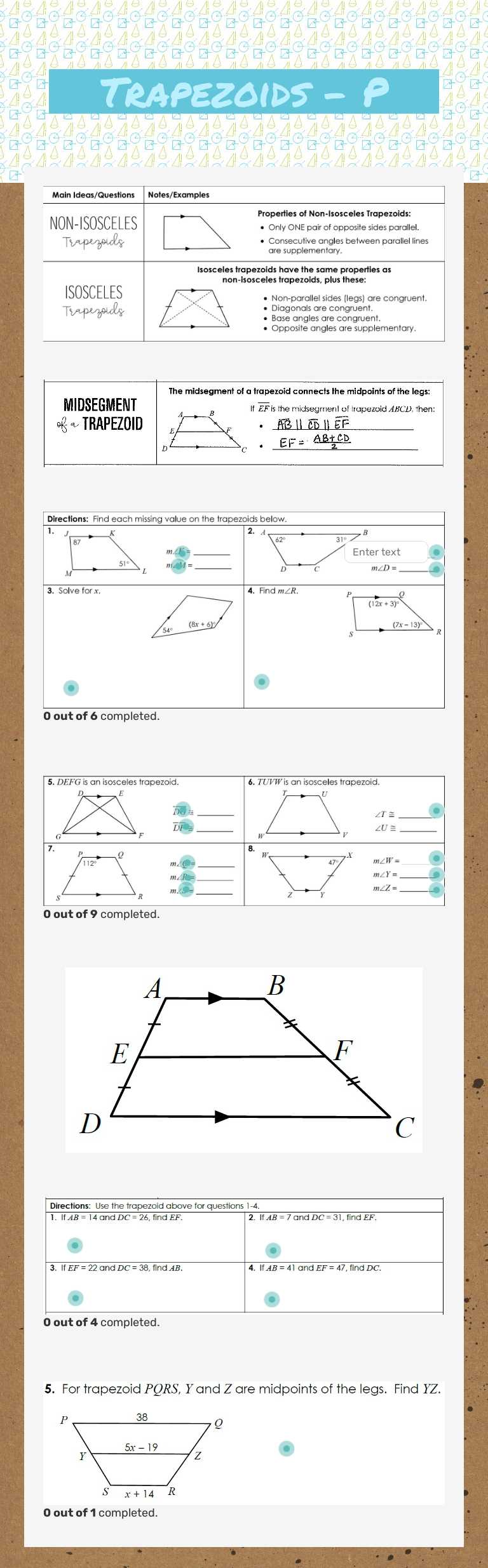 Trapezoids - P worksheet preview image