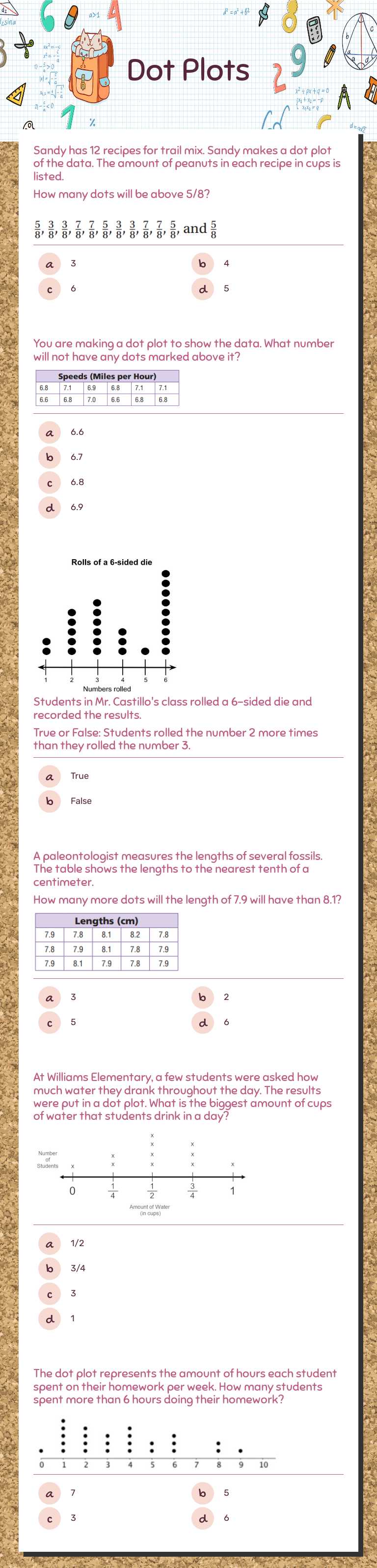 Dot Plots worksheet preview image