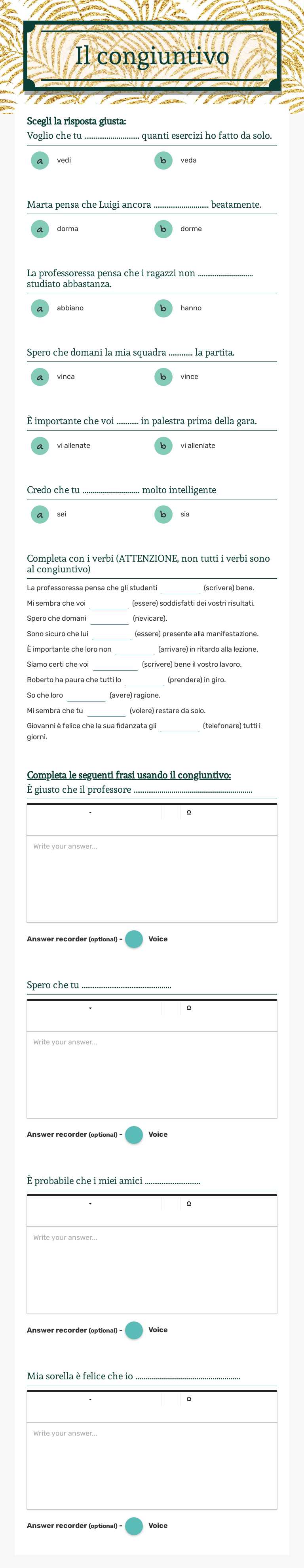 Il congiuntivo worksheet preview image