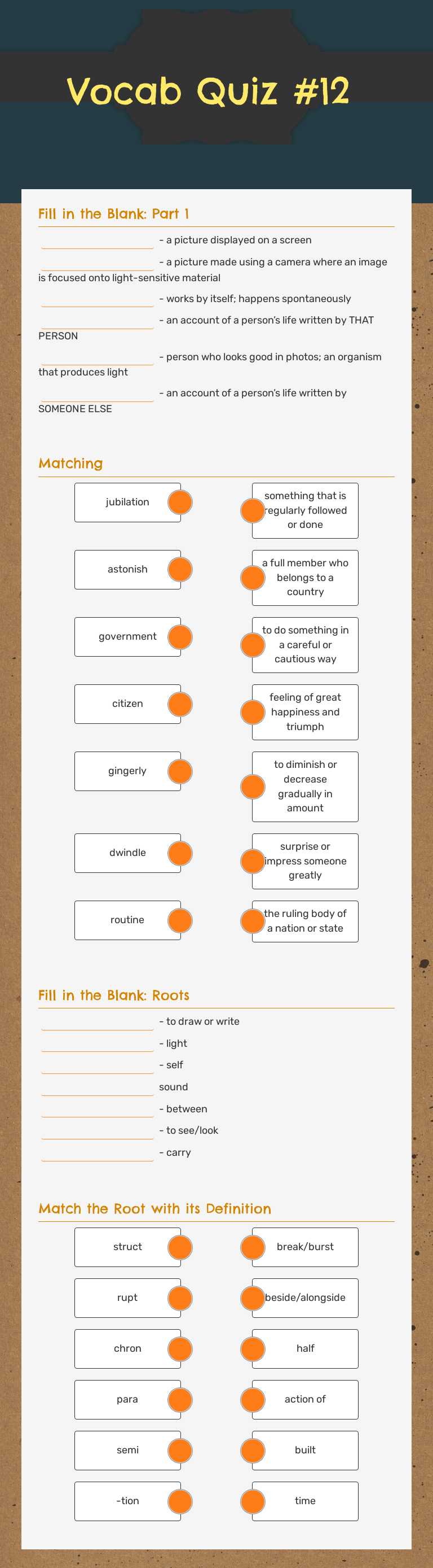 Vocab Quiz #12 worksheet preview image