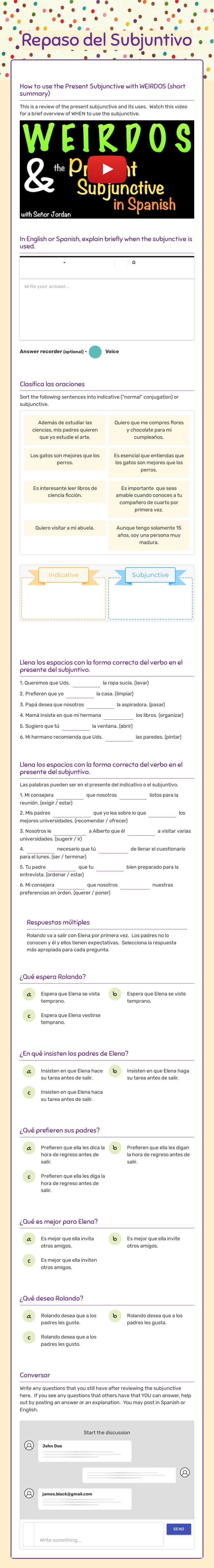 Repaso del Subjuntivo worksheet preview image