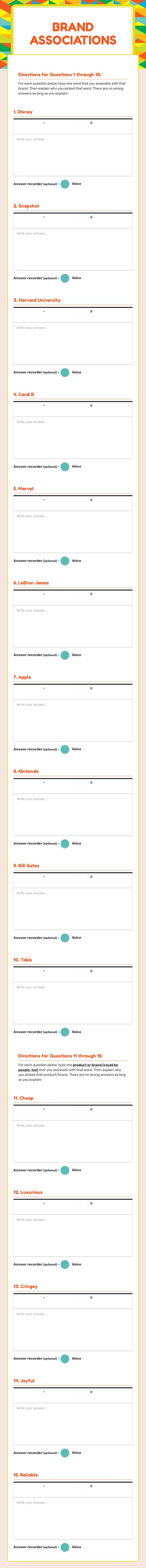 Brand Associations worksheet preview image