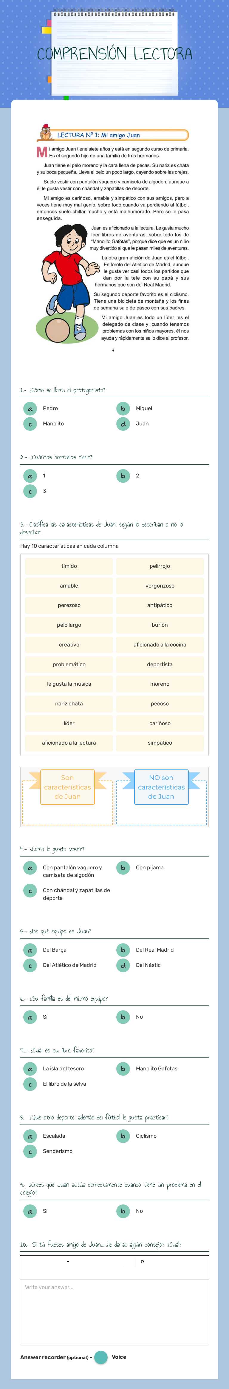 COMPRENSIÓN LECTORA worksheet preview image