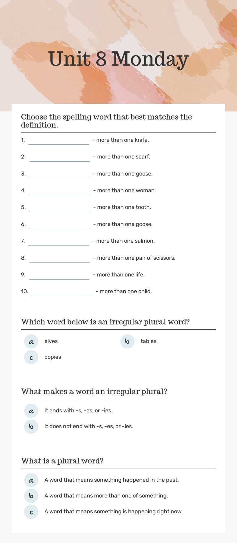 Unit 8
Monday worksheet preview image