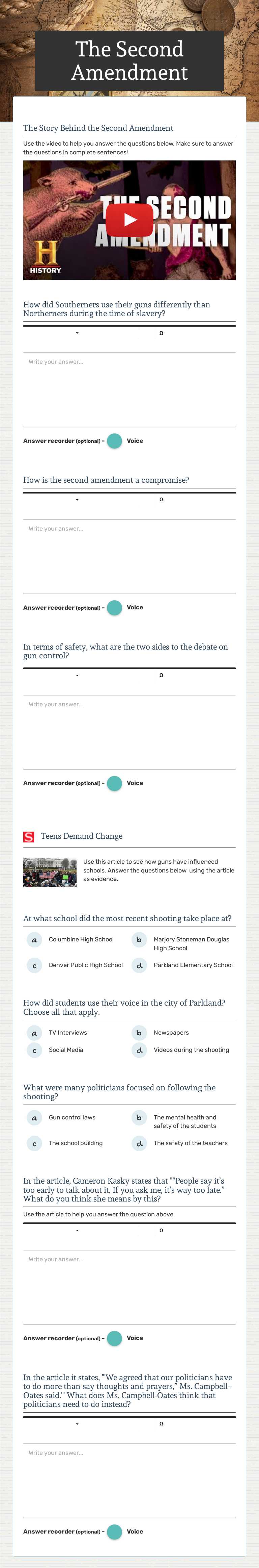 The Second Amendment worksheet preview image