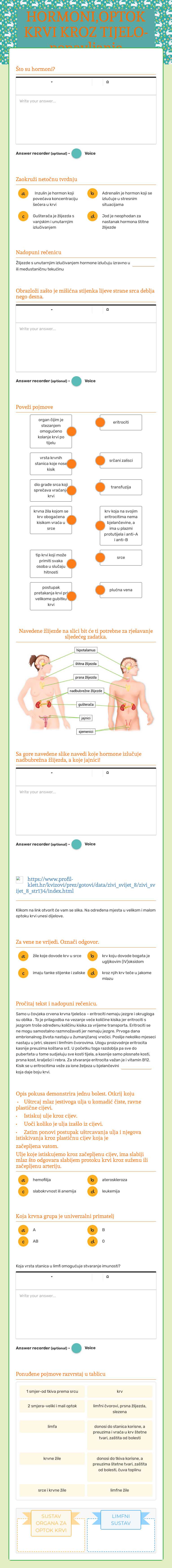 HORMONI,OPTOK KRVI KROZ TIJELO-ponavljanje worksheet preview image