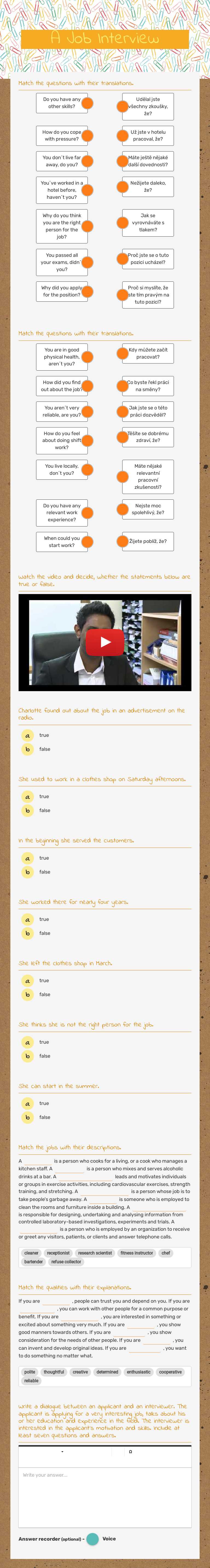 A Job Interview worksheet preview image