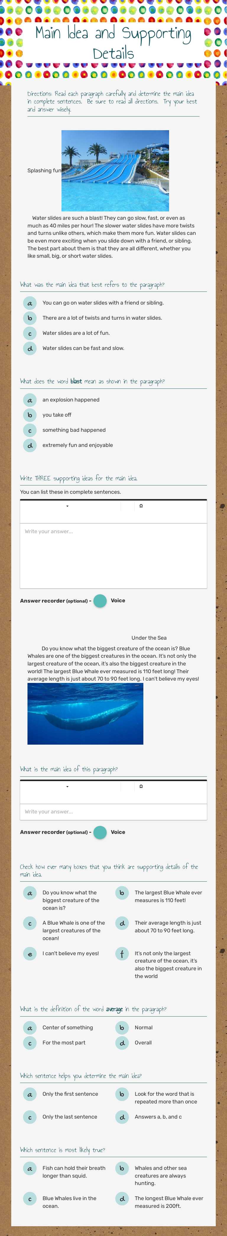 Main Idea and Supporting Details worksheet preview image