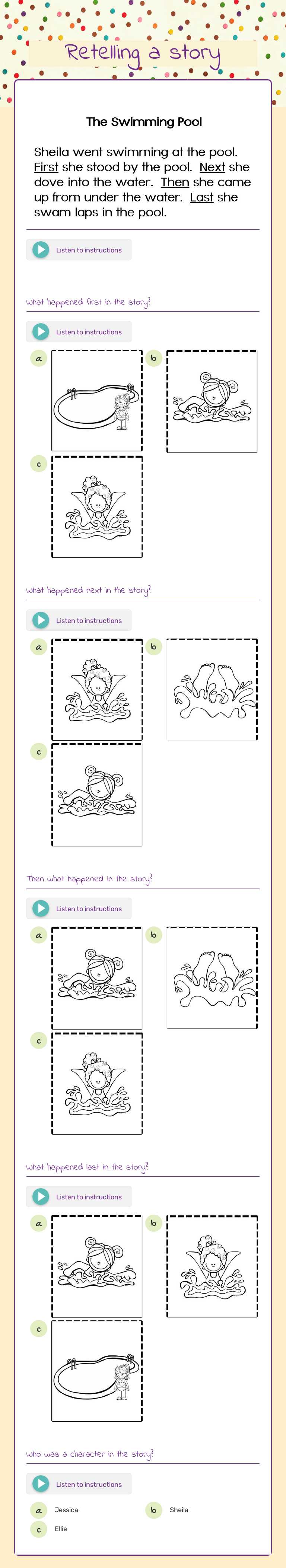 Retelling a story Grade 1 worksheet preview