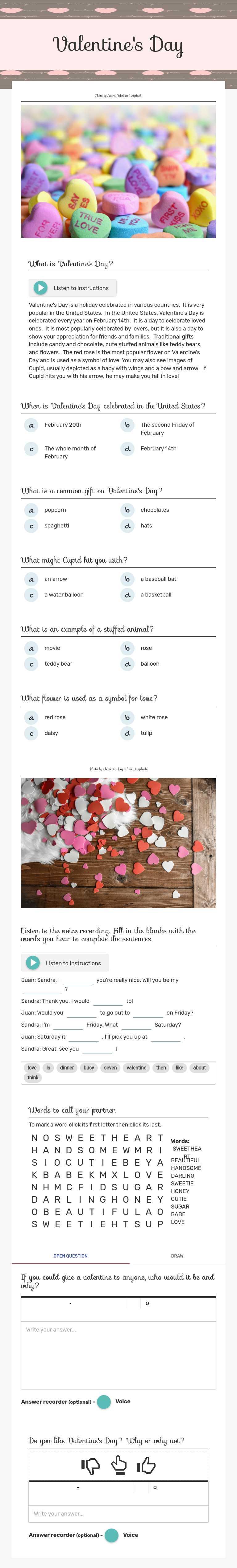 Valentine's Day Grade 10 worksheet preview