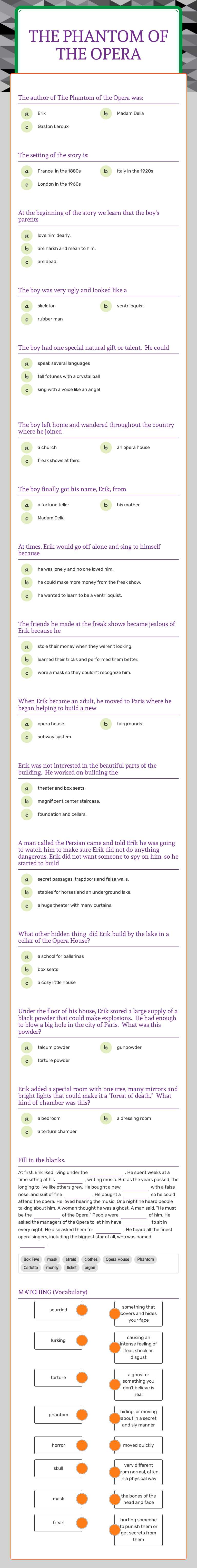 The PHantom of the Opera worksheet preview image