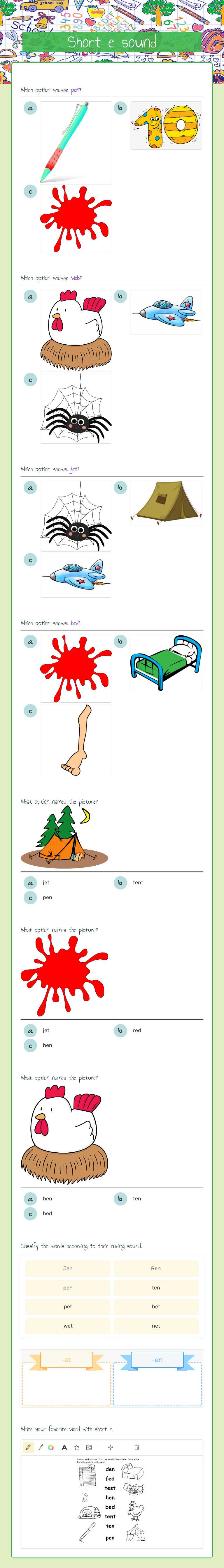 Short e sound worksheet preview image