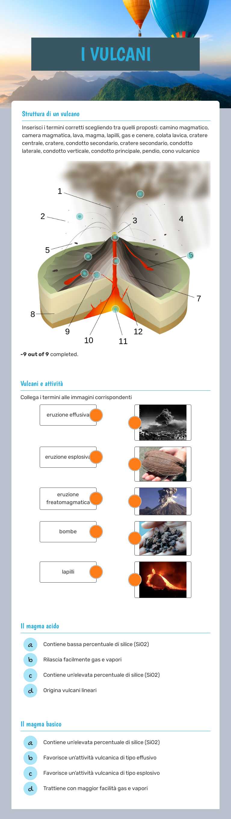 I VULCANI Grade 8 worksheet preview