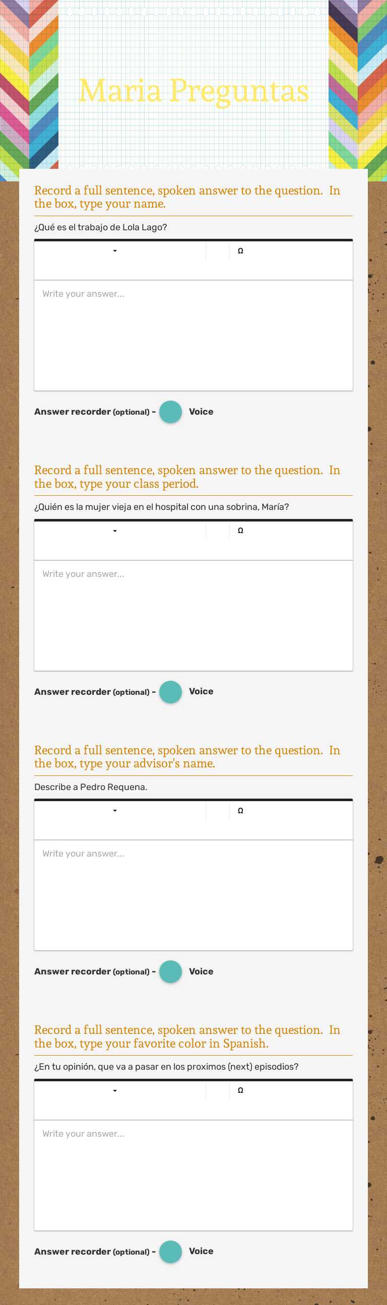 Maria Preguntas worksheet preview image