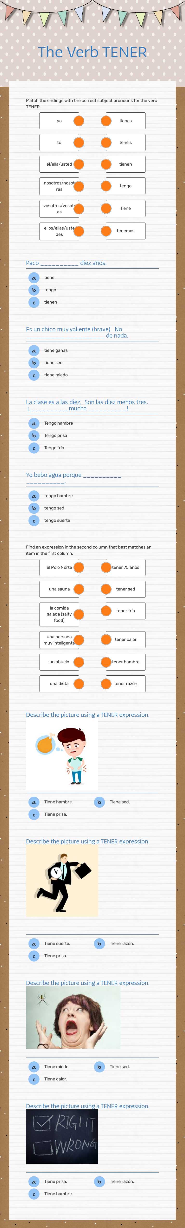 The Verb TENER Grade 10 worksheet preview