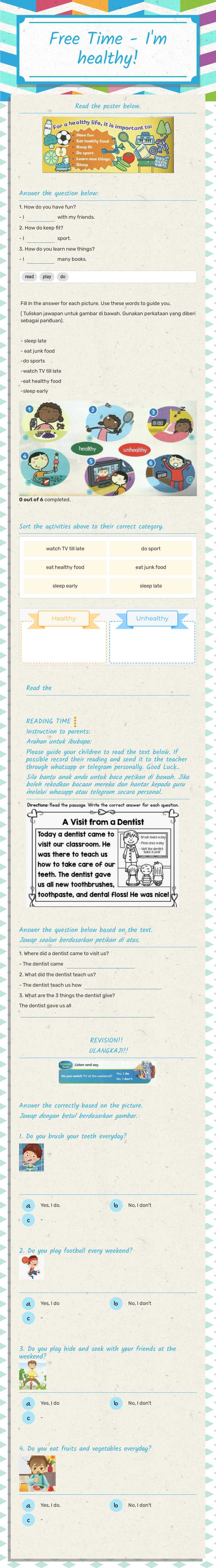 Free Time
- I'm healthy! worksheet preview image