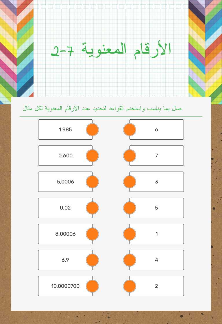 الأرقام المعنوية 7-2 worksheet preview image