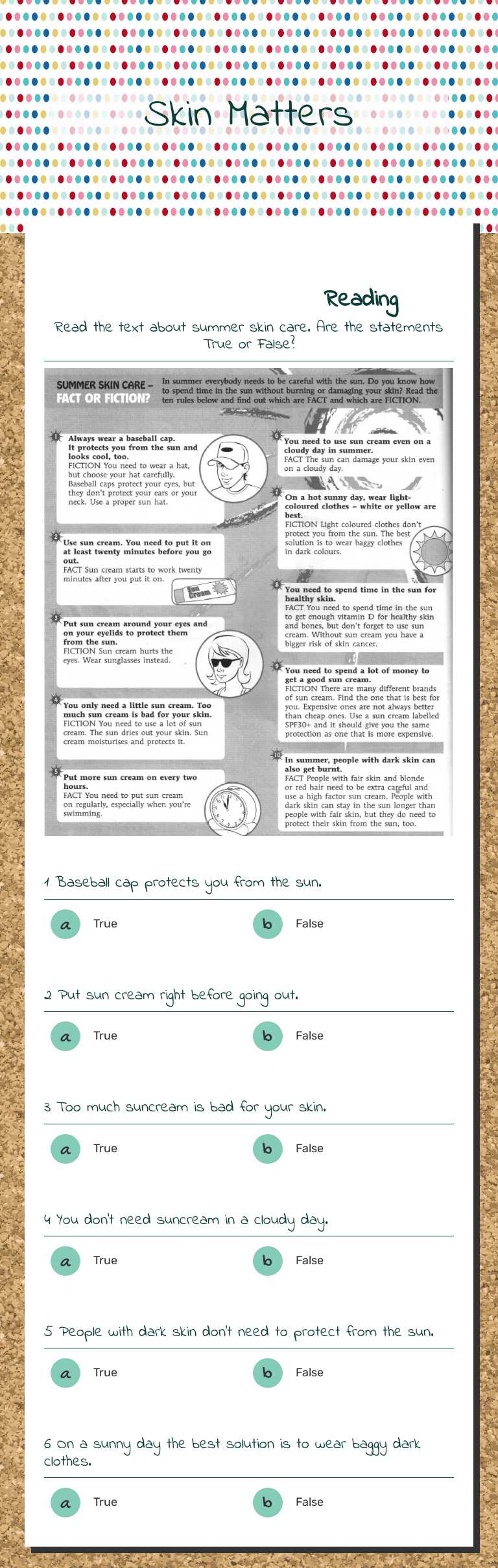 Skin Matters Grade 3 worksheet preview