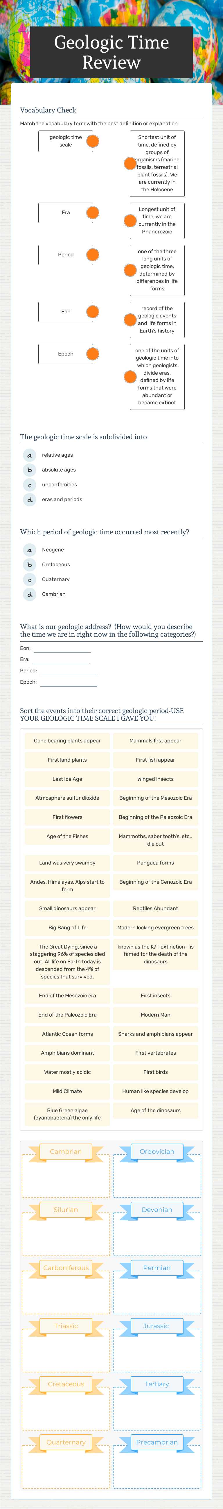 Master the Geologic Time Scale! Grade 8 science review worksheet on ...