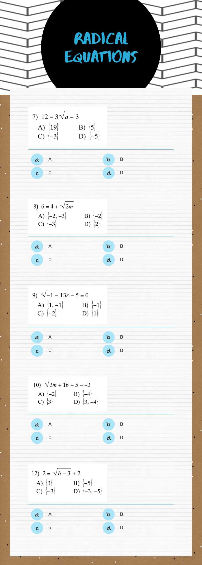 Radical Equations Other worksheet preview
