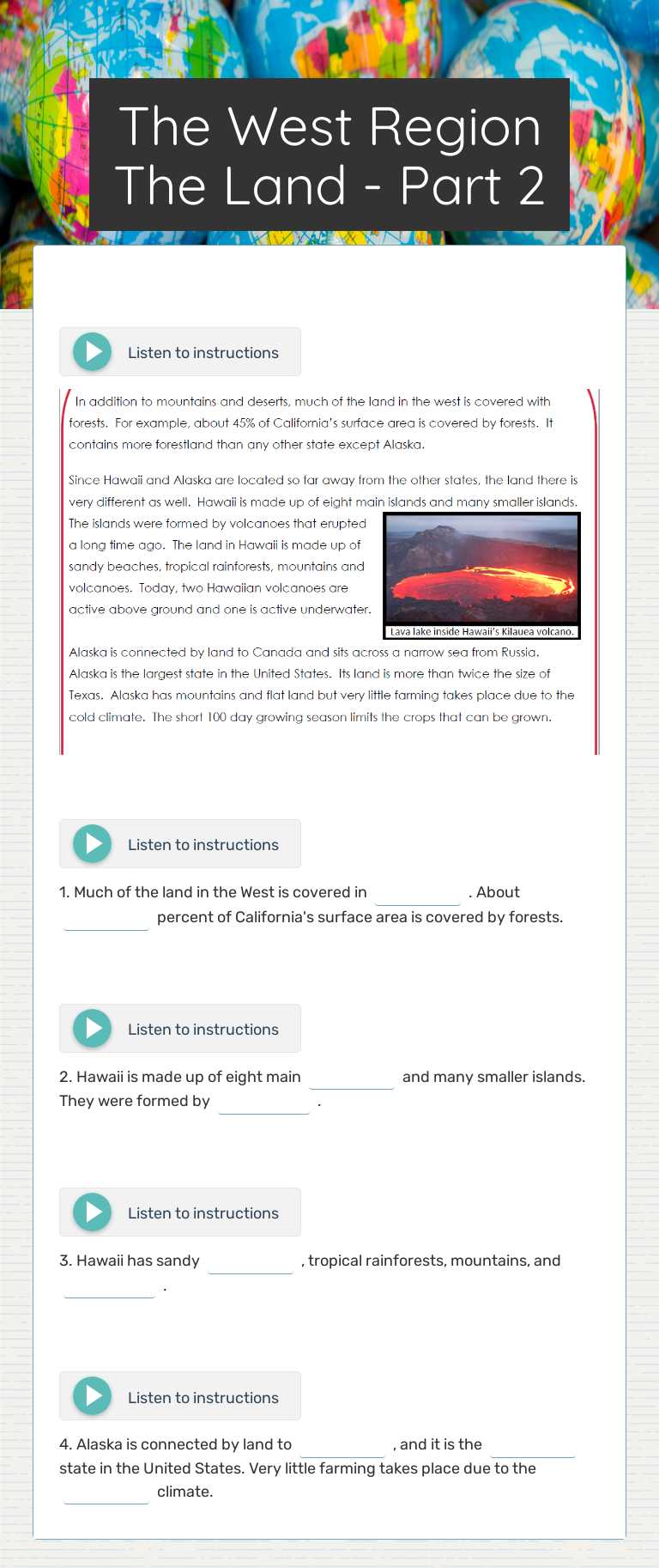 The West Region The Land - Part 2 Grade 4 worksheet preview