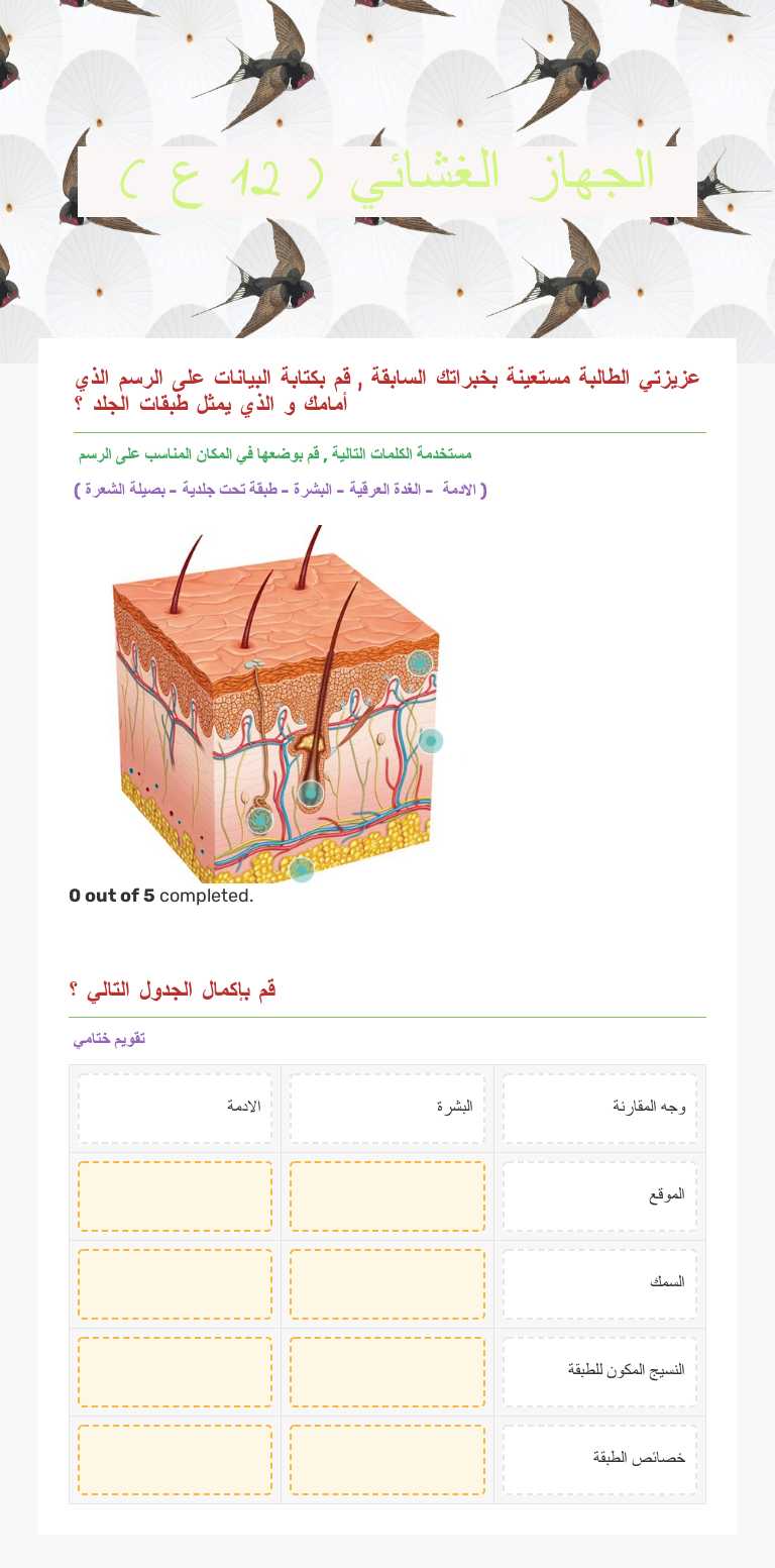 الجهاز الغشائي ( 12 ع ) worksheet preview image