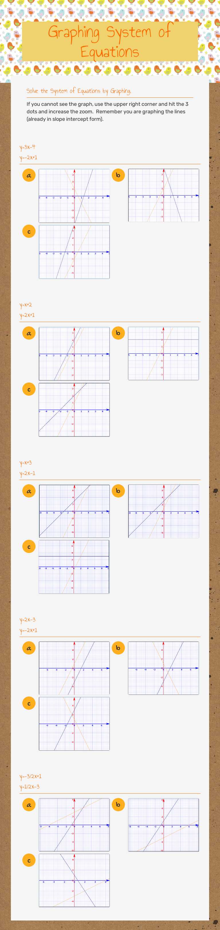 Graphing System of Equations worksheet preview image