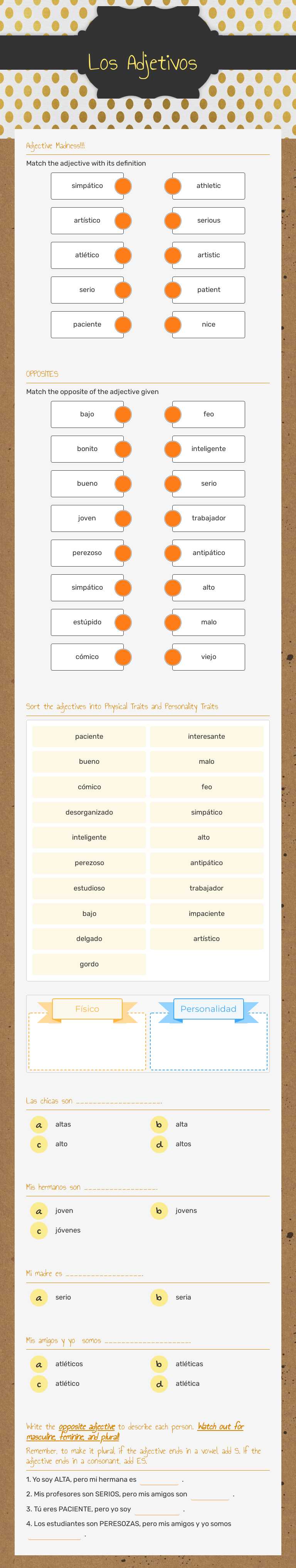 Los Adjetivos worksheet preview image