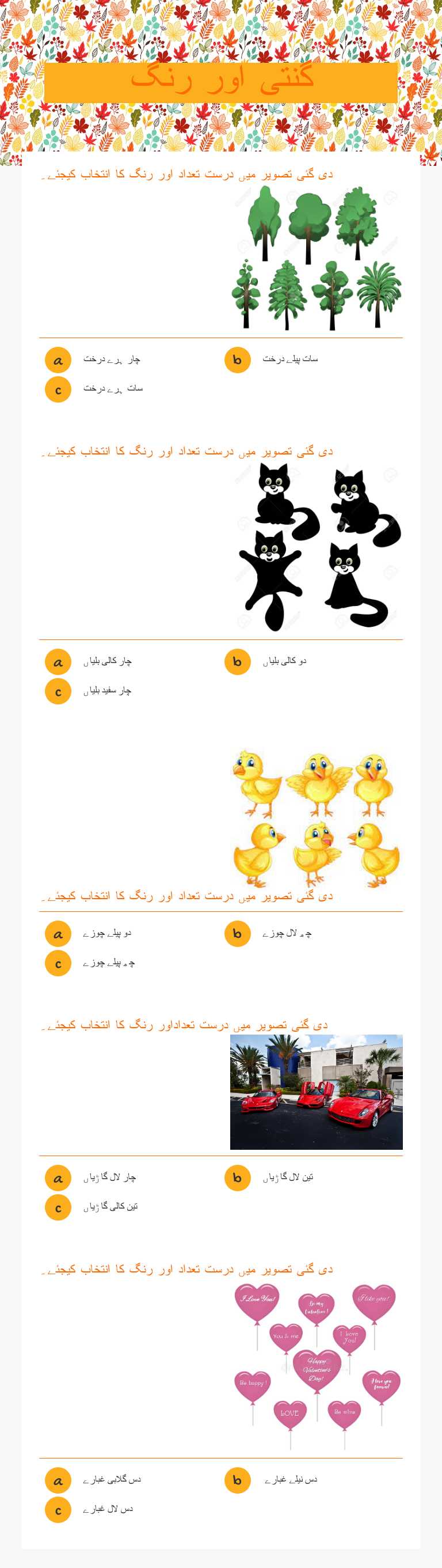 گنتی اور رنگ worksheet preview image
