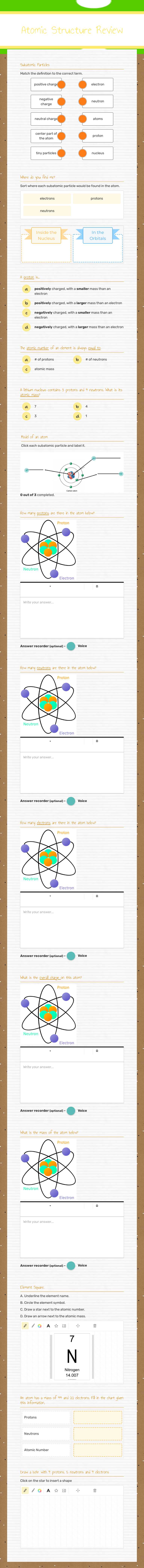 Atomic Structure Review Grade 8 worksheet preview