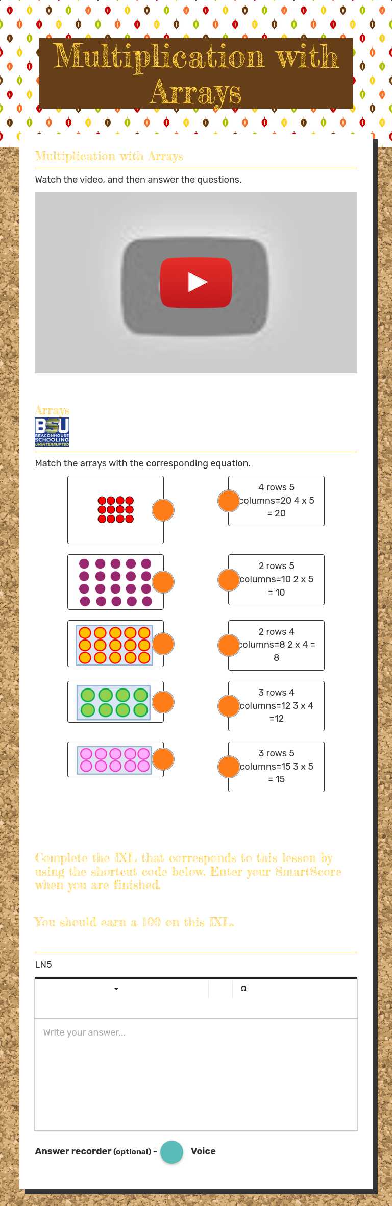 Multiplication with Arrays Preschool worksheet preview