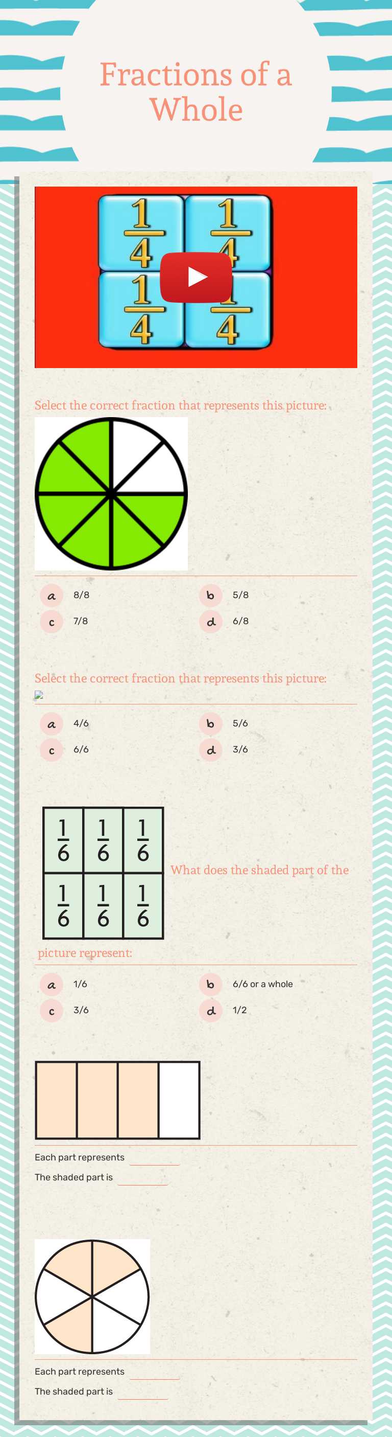 Fractions of a Whole worksheet preview image