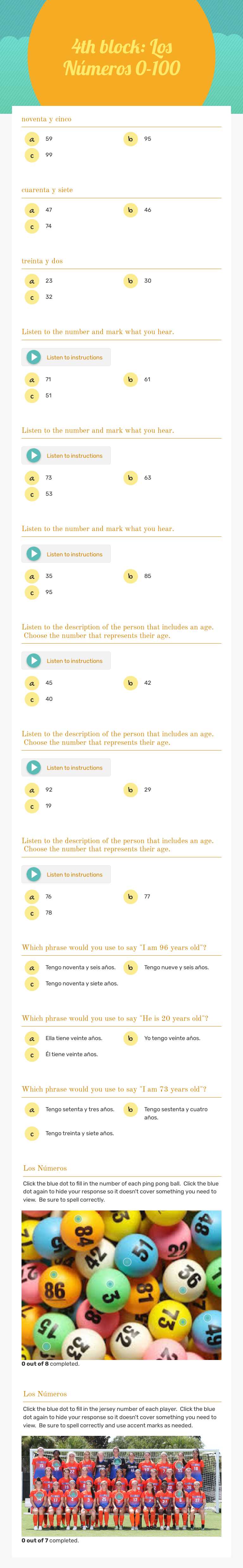4th block: 
Los Números 0-100 Grade 10 worksheet preview