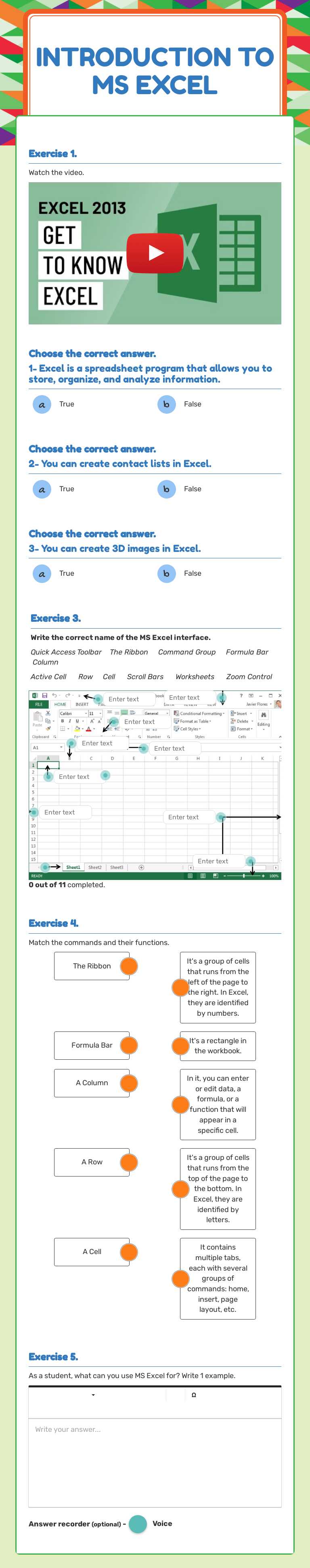 Introduction to ms excel worksheet preview image