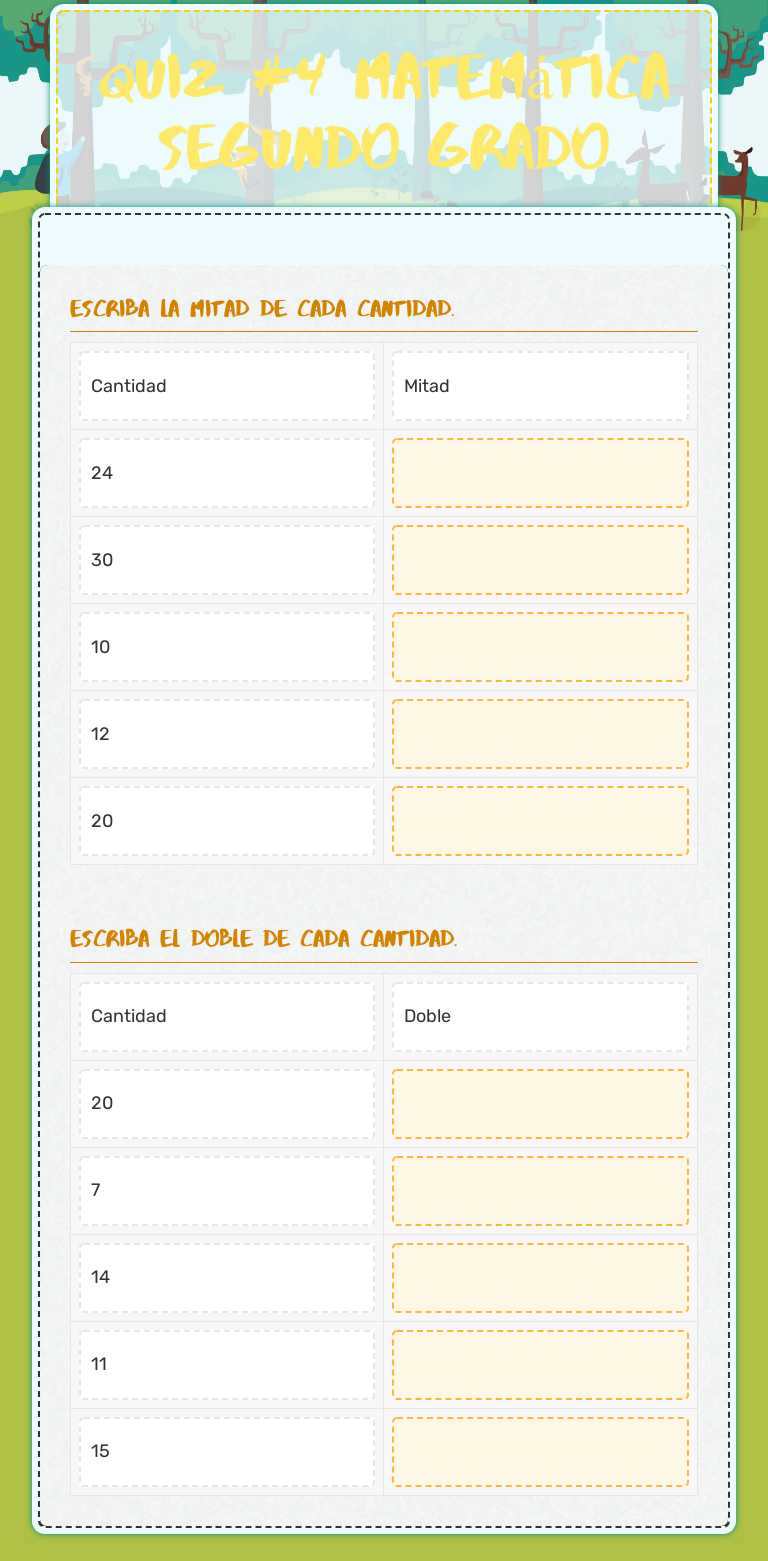 Quiz #4 Matemática Segundo Grado Grade 2 worksheet preview