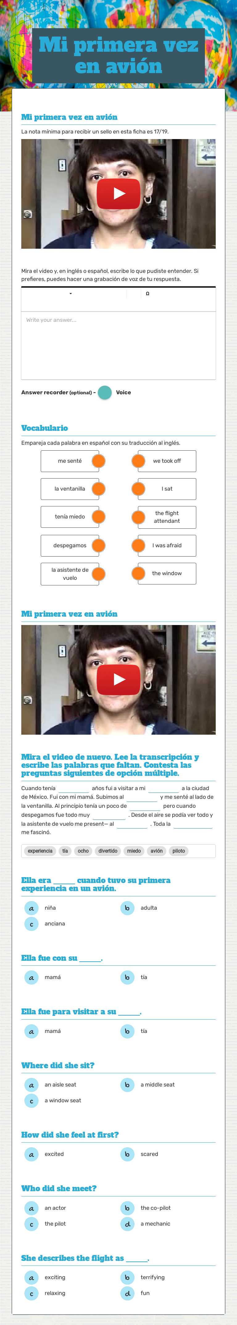 Mi primera vez en avión worksheet preview image