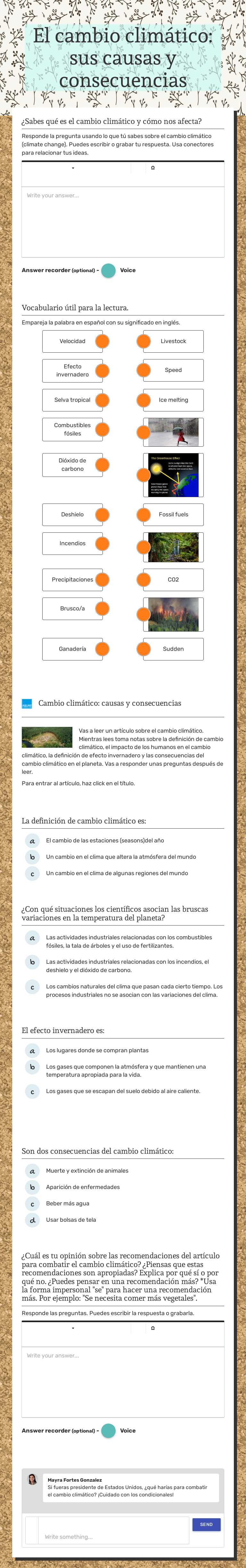 El cambio climático: sus causas y consecuencias worksheet preview image