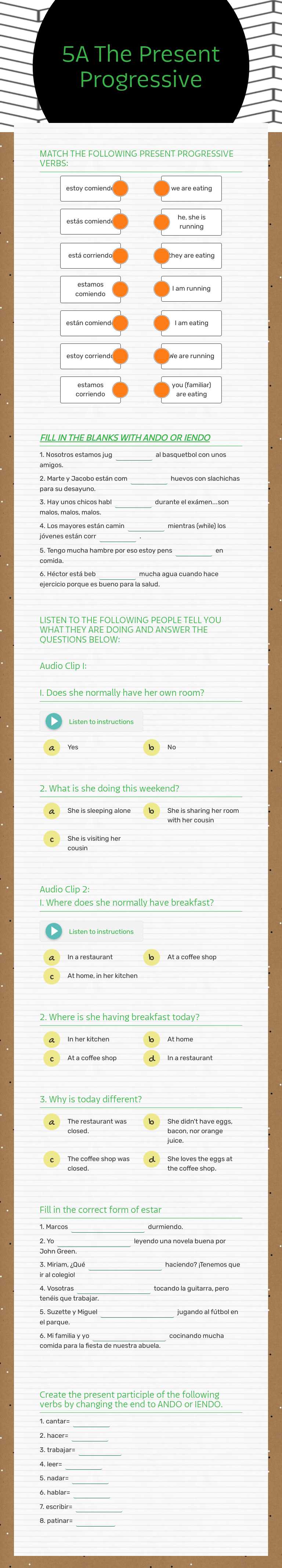 5A The Present Progressive worksheet preview image