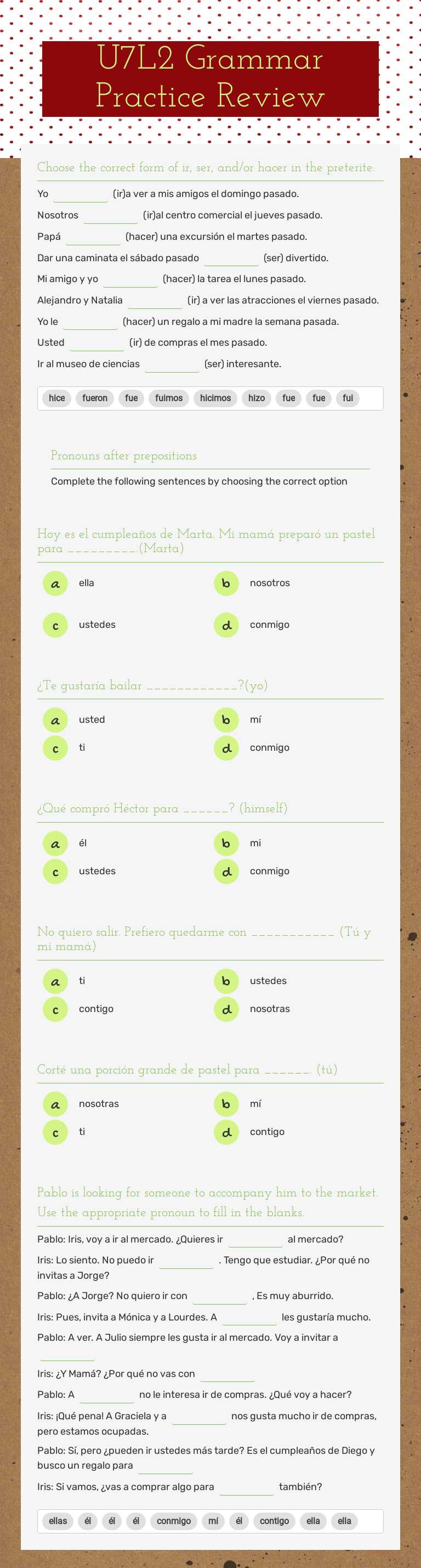 U7L2 Grammar Practice Review Grade 9 worksheet preview