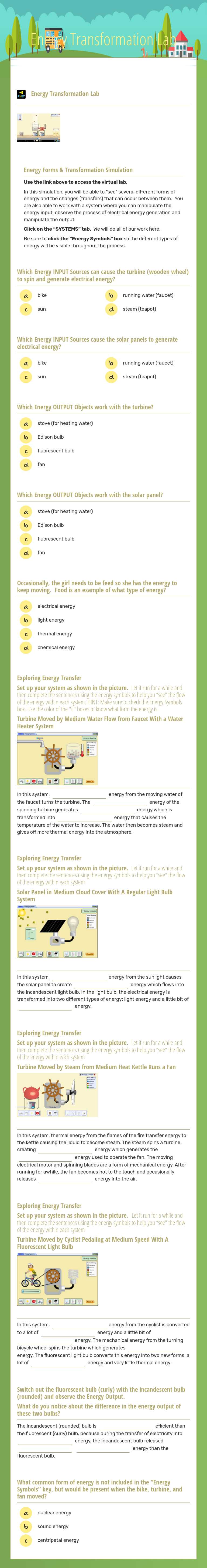 Energy Transformation Lab Version 2 worksheet preview image