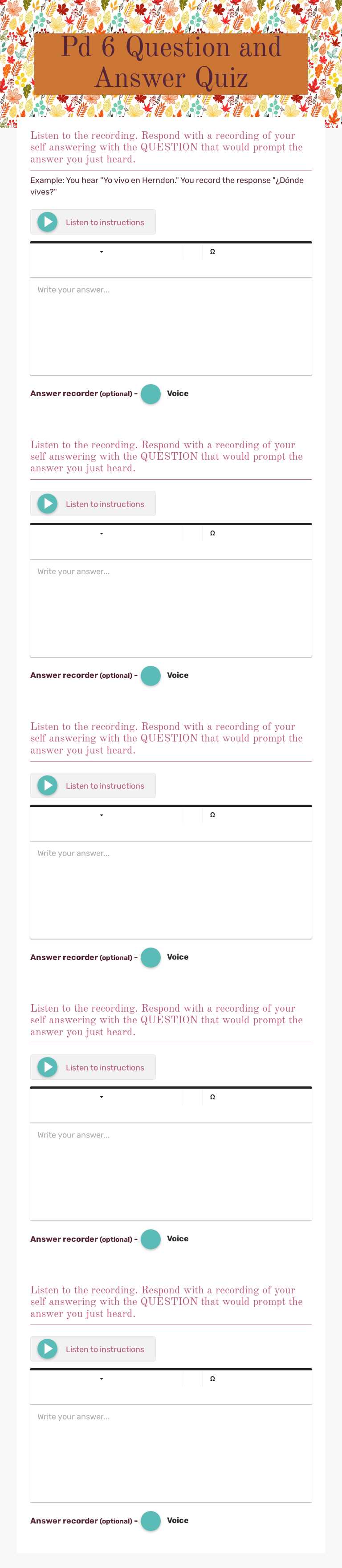Pd 6 Question and Answer Quiz worksheet preview image