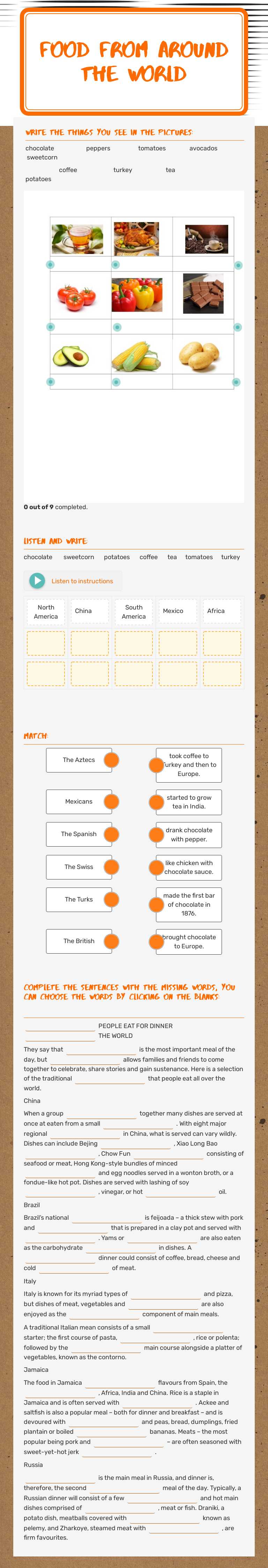 Food from around the World Other worksheet preview