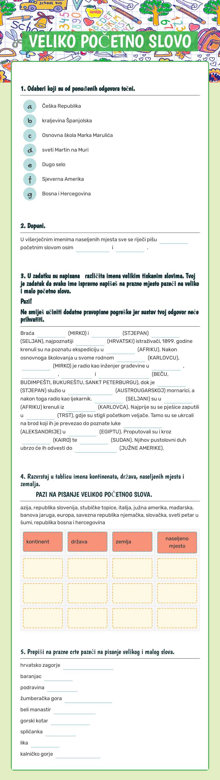 VELIKO POČETNO SLOVO worksheet preview image