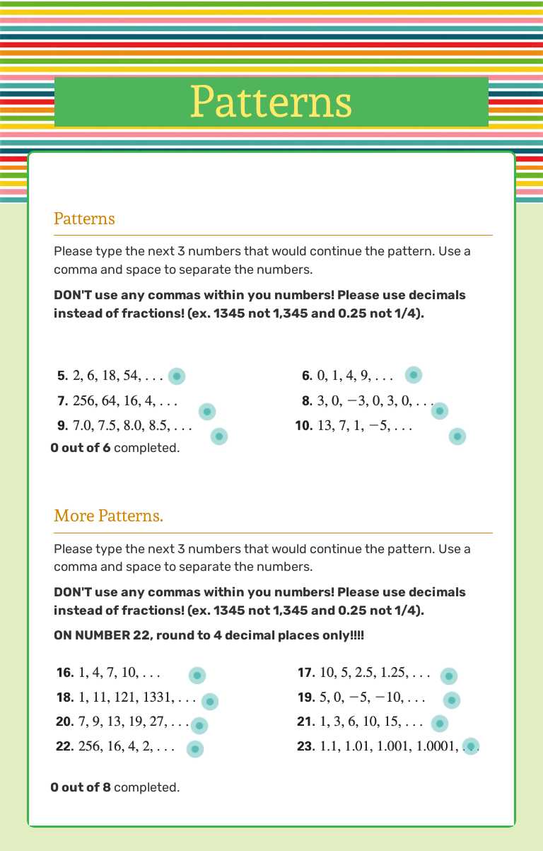 Patterns worksheet preview image