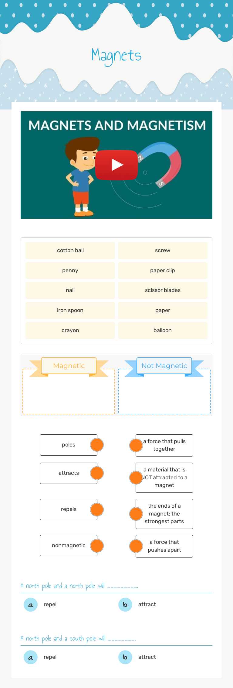 Magnets Grade 3 worksheet preview