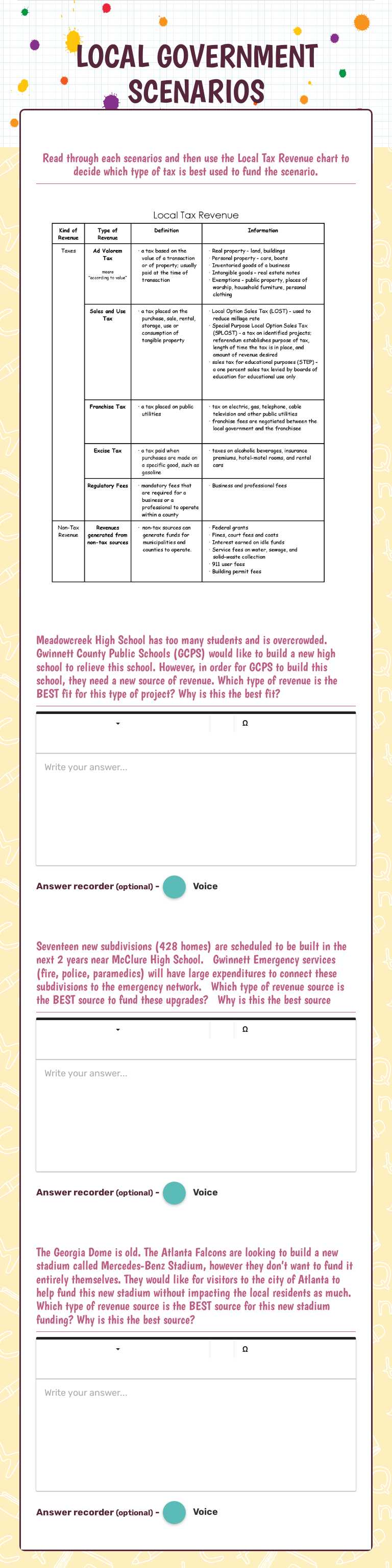 LOCAL GOVERNMENT SCENARIOS worksheet preview